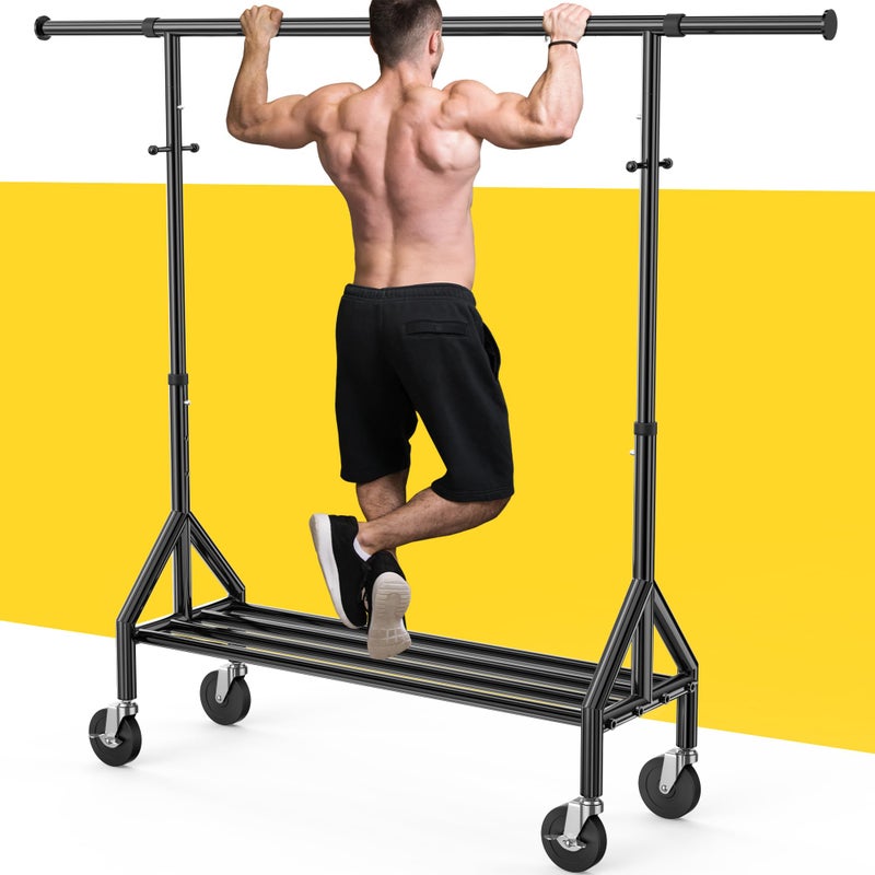 Fybee Heavy Duty Clothes Rack Load 520LBS, Adjustable Rolling Clothing Rack with Sturdy Wheel, Metal Industrial Closet Garment Racks for Hanging Clothes Coat, Portable for Bedroom, Laundry Living Room - Image 1