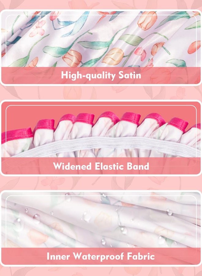 Aquior Shower Caps, Reusable Shower Cap for Women, Double Layer Waterproof Hair Cap, Pink Microfiber Large Size for All Hair Lengths,for Girls Spa Home Salon Use (Tulip flower) - Image 3