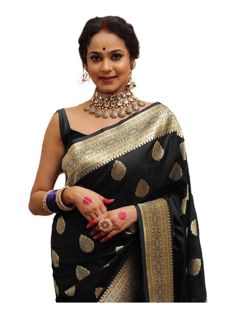 ساري حرير كانجيفارام ناعم للنساء من سيريل، ساري حرير نقي مع قطعة بلوزة غير مخيطة - Image 1