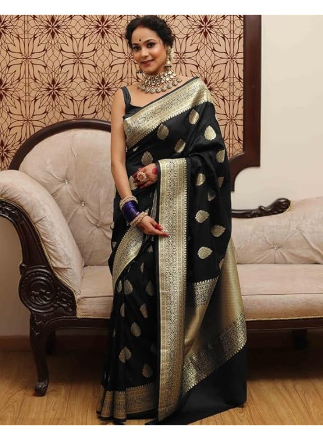 ساري حرير كانجيفارام ناعم للنساء من سيريل، ساري حرير نقي مع قطعة بلوزة غير مخيطة - Image 3