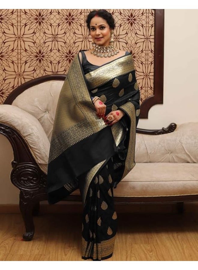 ساري حرير كانجيفارام ناعم للنساء من سيريل، ساري حرير نقي مع قطعة بلوزة غير مخيطة - Image 2