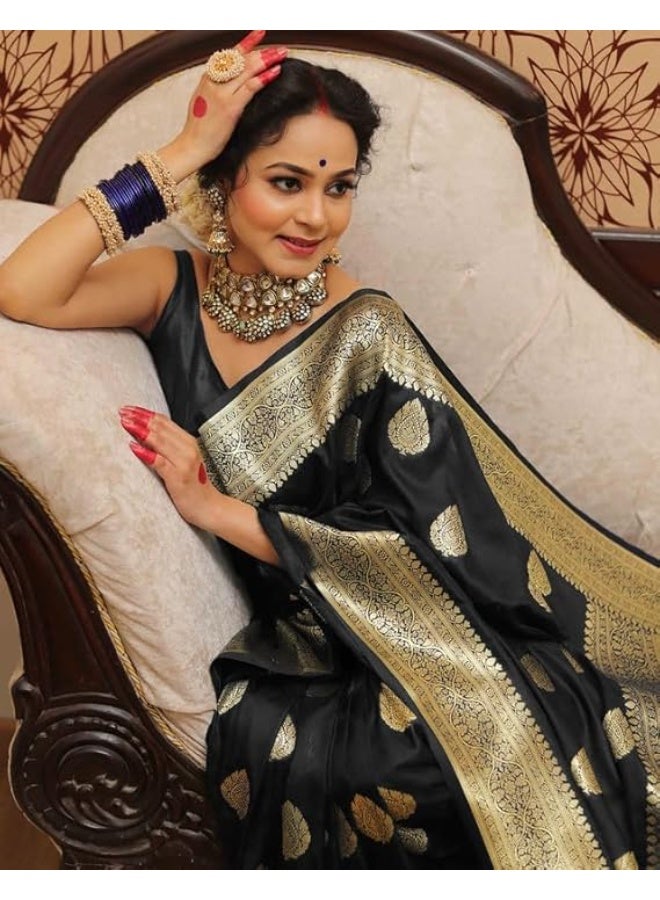 ساري حرير كانجيفارام ناعم للنساء من سيريل، ساري حرير نقي مع قطعة بلوزة غير مخيطة - Image 4