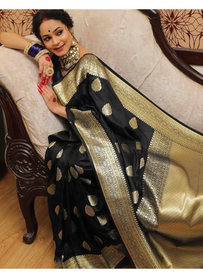 ساري حرير كانجيفارام ناعم للنساء من سيريل، ساري حرير نقي مع قطعة بلوزة غير مخيطة - Image 5