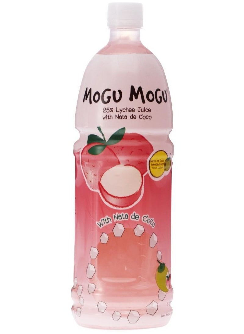 Mogu Mogu - Pack of 3 Lychee Juice 1Ltr - with Real Fruit Nata De Coco Chunks - Image 1