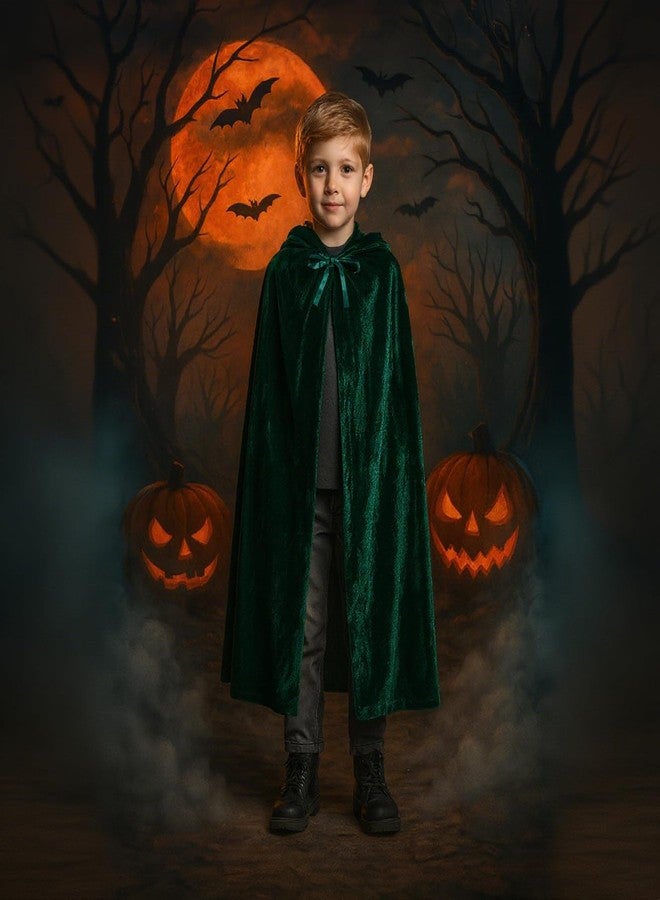 SZBZ Kids Halloween Christmas Costumes Cape Velvet Hooded Cosplay Party Cloak Devil Witch Wizard Robe Ages 4 to 8 (Green) - Image 5