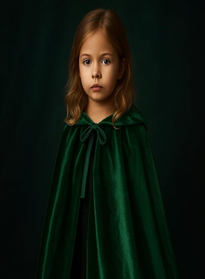 SZBZ Kids Halloween Christmas Costumes Cape Velvet Hooded Cosplay Party Cloak Devil Witch Wizard Robe Ages 4 to 8 (Green) - Image 4