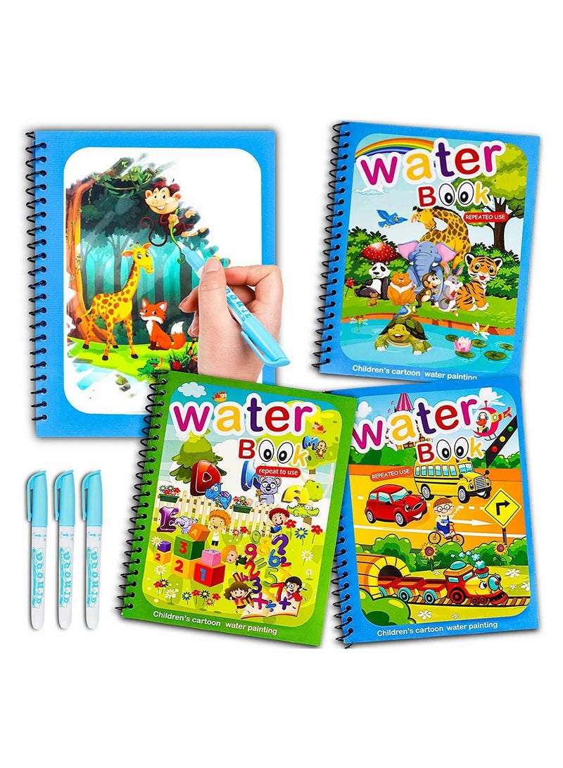 كابتن تيك Magical Water Coloring Book Kids Magic Painting Books with Water Reusable Drawing Book for Toddler Cartoon Animals 3 Pack - Image 1