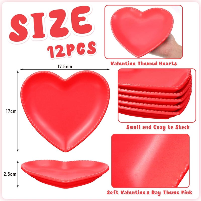 Meanplan 12 pcs Heart Shaped Plates Ceramic Salad 69 Inches Ceramic Graduation Plates Dinner Heart Shaped Serving Dish Dessert Elegant for Kitchen Steak SnacksRed - Image 2