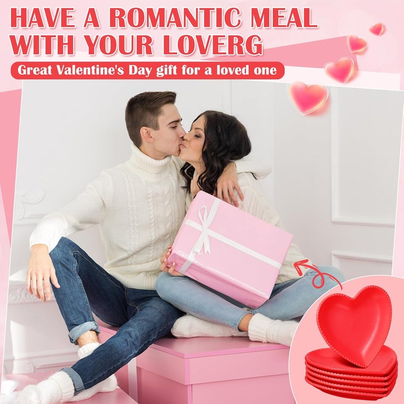 Meanplan 12 pcs Heart Shaped Plates Ceramic Salad 69 Inches Ceramic Graduation Plates Dinner Heart Shaped Serving Dish Dessert Elegant for Kitchen Steak SnacksRed - Image 5