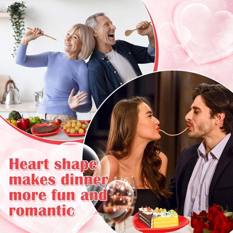 Meanplan 12 pcs Heart Shaped Plates Ceramic Salad 69 Inches Ceramic Graduation Plates Dinner Heart Shaped Serving Dish Dessert Elegant for Kitchen Steak SnacksRed - Image 3