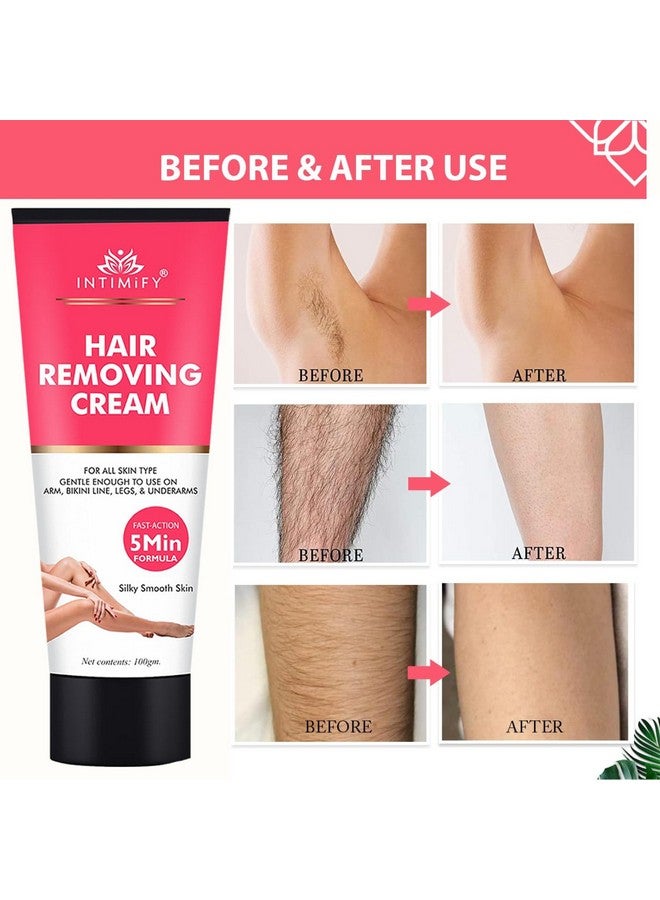 INTIMIFY كريم إزالة الشعر INTIMIFY للنساء والرجال، كريم إزالة شعر البيكيني وتحت الإبط للنساء، كريم إزالة الشعر، كريم مزيل الشعر لجميع أنواع البشرة 100 جرام (عبوة من 1) - Image 2