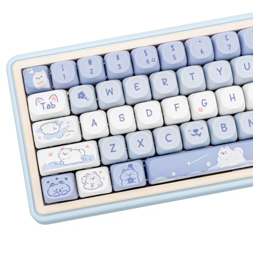 COOMICKEY Blue White MOA Profile Custom PBT Keycaps 132 Keys Set Dye Sublimation Keycaps for 61/87/104/108/84/64/98/96 Mechanical Keyboard - Image 1