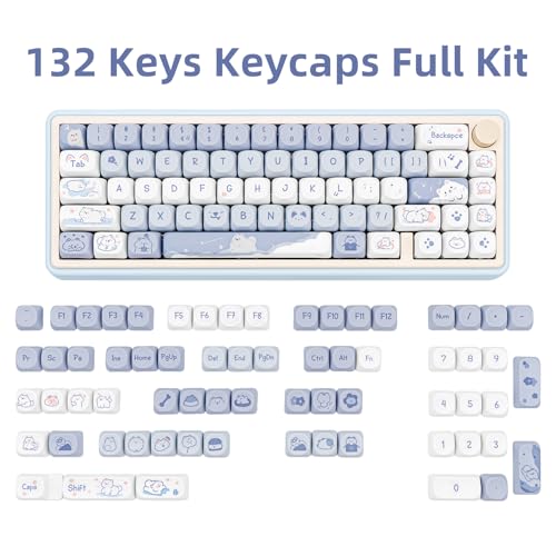 COOMICKEY Blue White MOA Profile Custom PBT Keycaps 132 Keys Set Dye Sublimation Keycaps for 61/87/104/108/84/64/98/96 Mechanical Keyboard - Image 2