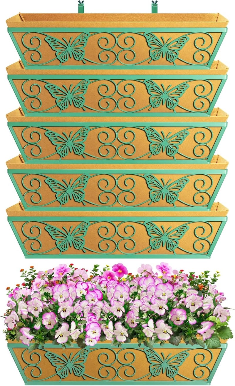 Karlliu 6 Pack 24 Inch Window Boxes Planters Railing Planter Box with Adjustable Brackets for Porch Fence Patio Balcony Hanging Flower Baskets with Woven Fabric for Outdoor Garden Decor - Green - Image 5