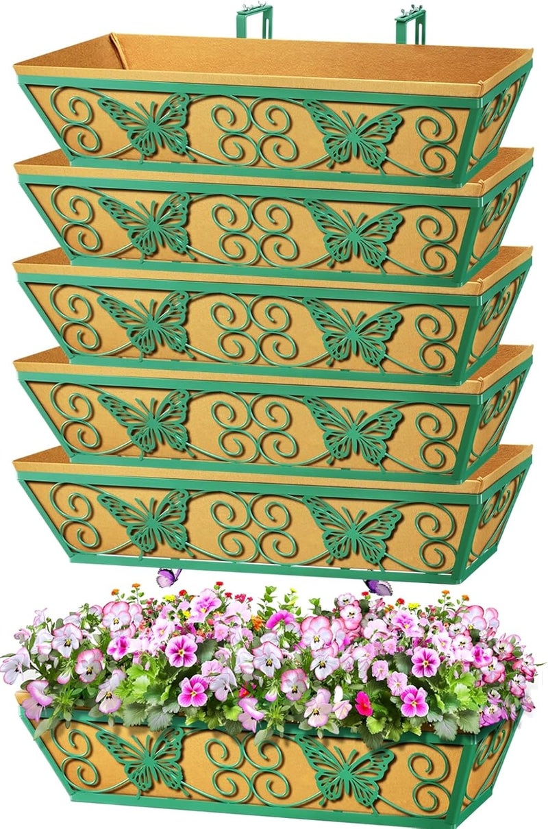Karlliu 6 Pack 24 Inch Window Boxes Planters Railing Planter Box with Adjustable Brackets for Porch Fence Patio Balcony Hanging Flower Baskets with Woven Fabric for Outdoor Garden Decor - Green - Image 1