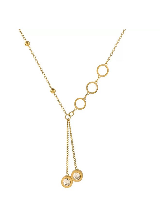 Titanium steel collarbone chain cut-out round necklace Korean fashion jewelry Roman round white zircon tassel pendant - Image 1