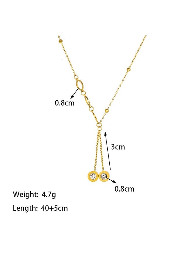 Titanium steel collarbone chain cut-out round necklace Korean fashion jewelry Roman round white zircon tassel pendant - Image 2