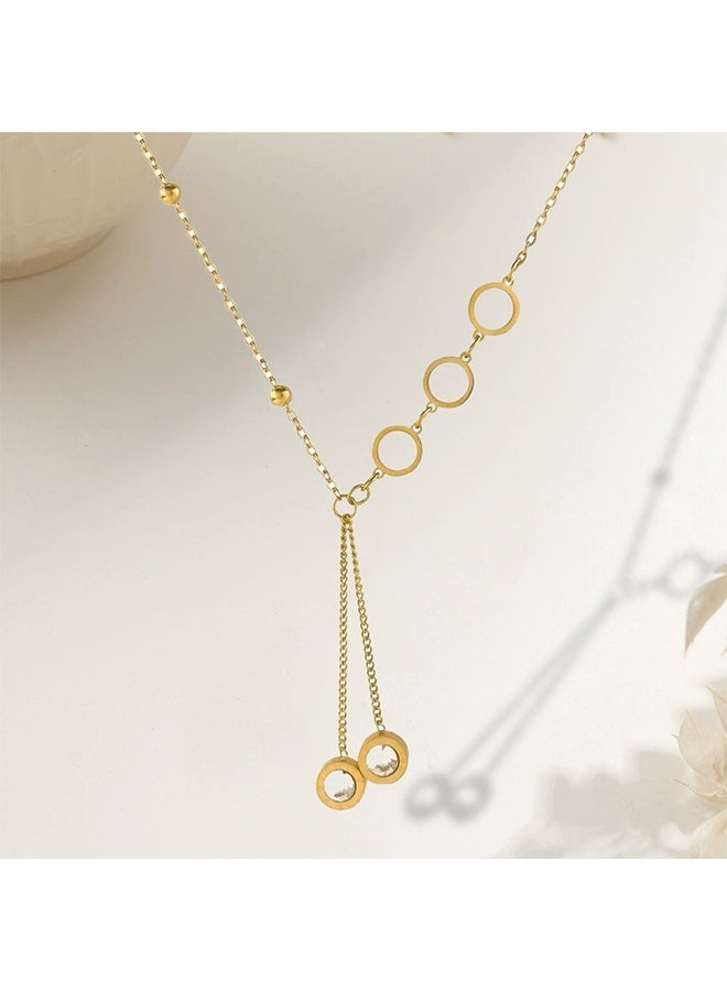 Titanium steel collarbone chain cut-out round necklace Korean fashion jewelry Roman round white zircon tassel pendant - Image 3