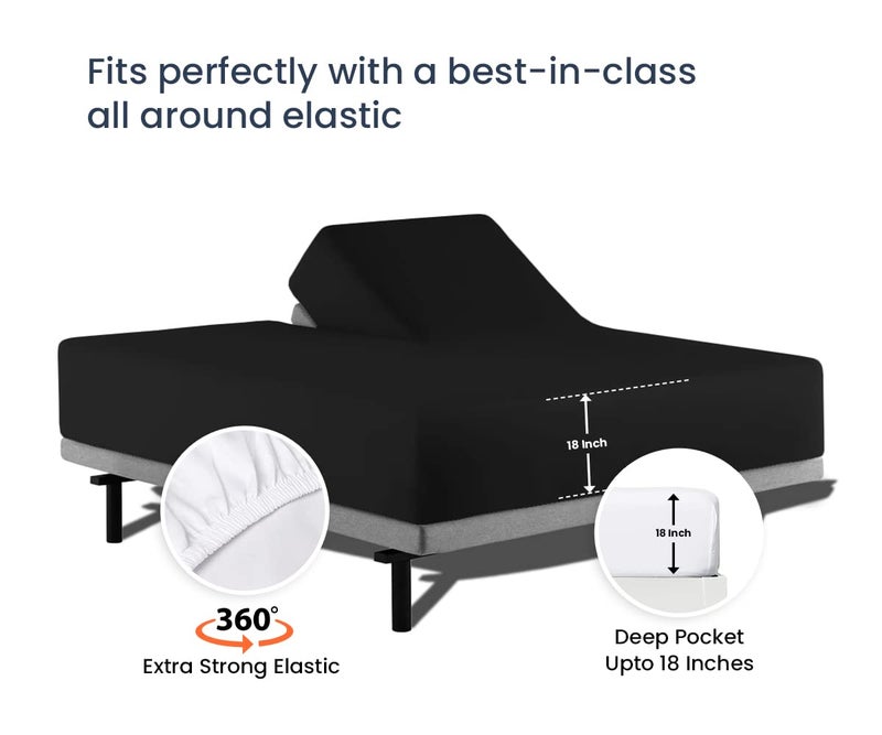 SGI bedding 36" King Split Top Flex Head Sheet Set 1800 Threads Flex Top Sheet for Adjustable Bed 4 Piece Sheet Set 15" Deep Pocket for Sleep Number Bed - Black - Image 5