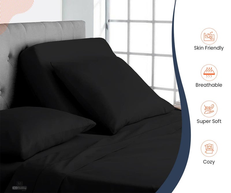 SGI bedding 36" King Split Top Flex Head Sheet Set 1800 Threads Flex Top Sheet for Adjustable Bed 4 Piece Sheet Set 15" Deep Pocket for Sleep Number Bed - Black - Image 4