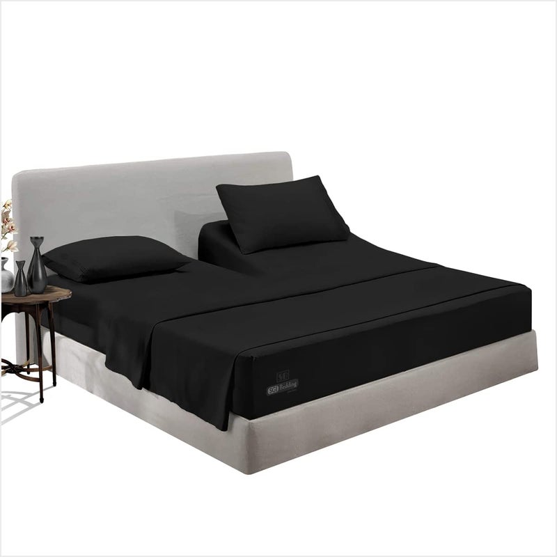 SGI bedding 36" King Split Top Flex Head Sheet Set 1800 Threads Flex Top Sheet for Adjustable Bed 4 Piece Sheet Set 15" Deep Pocket for Sleep Number Bed - Black - Image 1