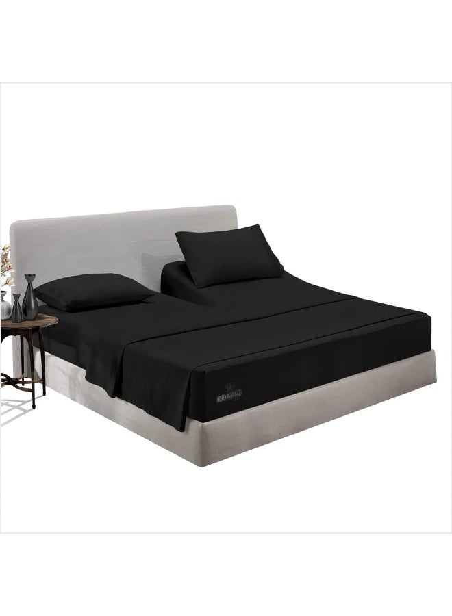 SGI bedding Top Split Flex Sheet Set for Adjustable Bed 36' Split Head King Soft & Smooth Microfiber 4 Piece Set fits up to 18 Inch Deep Pocket Black  - Image 1