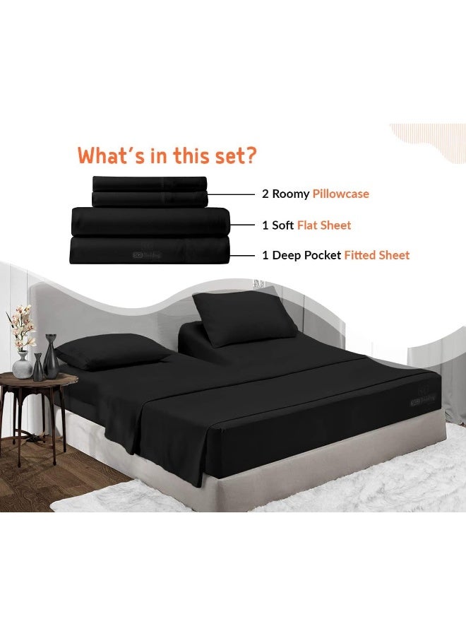 SGI bedding Top Split Flex Sheet Set for Adjustable Bed 36' Split Head King Soft & Smooth Microfiber 4 Piece Set fits up to 18 Inch Deep Pocket Black  - Image 2