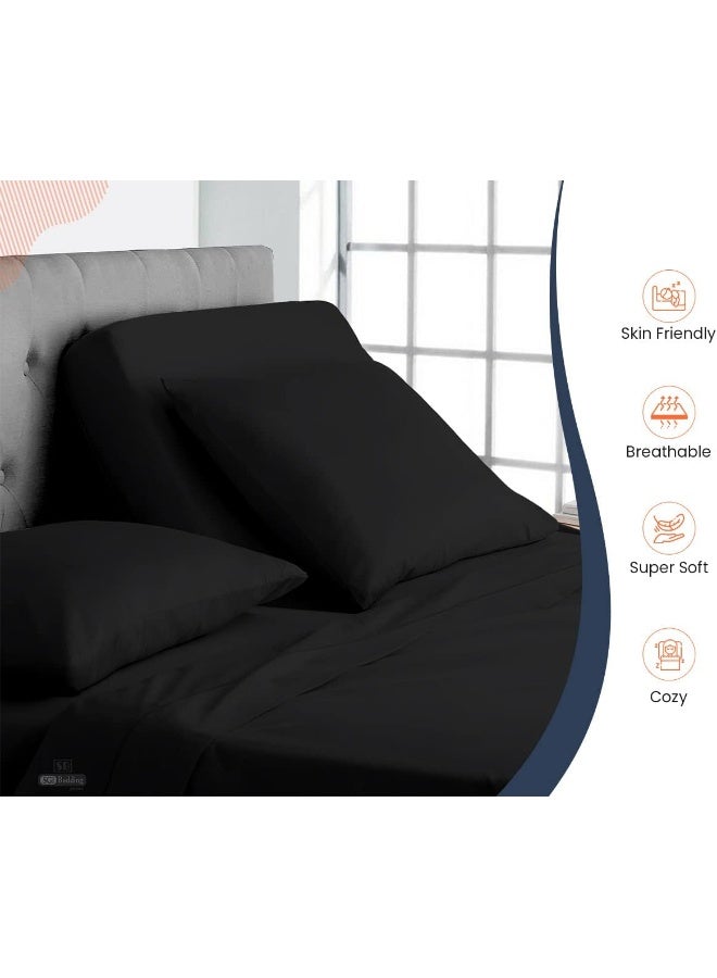 SGI bedding Top Split Flex Sheet Set for Adjustable Bed 36' Split Head King Soft & Smooth Microfiber 4 Piece Set fits up to 18 Inch Deep Pocket Black  - Image 4