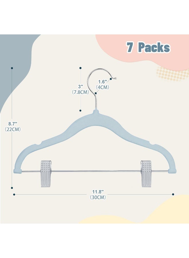 ManGotree 7Pack Blue 30 Cm Baby Velvet Hangers With Movable Clips, Non-Slip Kids Felt Hangers, Ultra-Thin Space-Saving Children'S Clothes Hangers For Skirts, Pants, Dresses, Shirts, Jackets. - Image 2