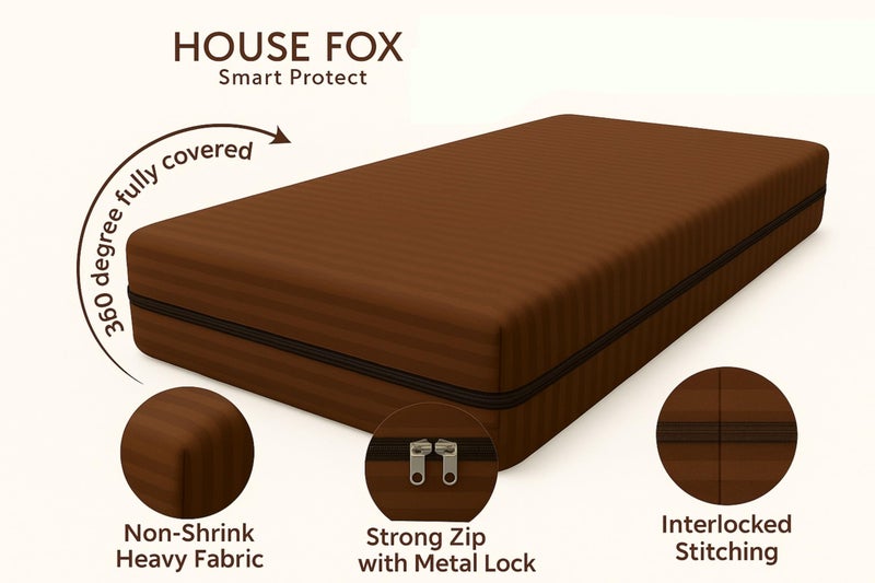 House Fox 5x6 Cotton Mattress Cover Queen Bed (78x60x6 inch) with Zipper| Non-Shrink Heavy Fabric | Strong Zip with Metal Lock | Interlocked Stitching | 360 Degree Fully Covered - Image 4