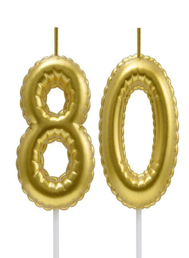 شمعة عيد ميلاد AOOLADA الثمانين، شموع كعكة عيد الميلاد الثمانين، شموع رقم 80 لتزيين كعكة عيد الميلاد، ذهبية - Image 1