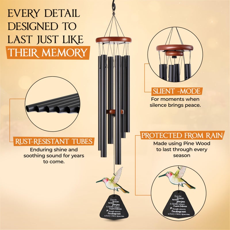 Captain Decor 32 Inch Hummingbird Memorial Wind Chimes Outdoor, Sympathy Gifts for Loss of Loved One, Memorial Gifts for Loss of Mom, Sympathy Wind Chimes for Mother, Father, Brother, Sister - Image 5