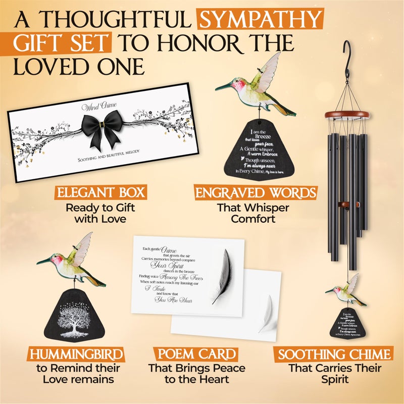 Captain Decor 32 Inch Hummingbird Memorial Wind Chimes Outdoor, Sympathy Gifts for Loss of Loved One, Memorial Gifts for Loss of Mom, Sympathy Wind Chimes for Mother, Father, Brother, Sister - Image 4