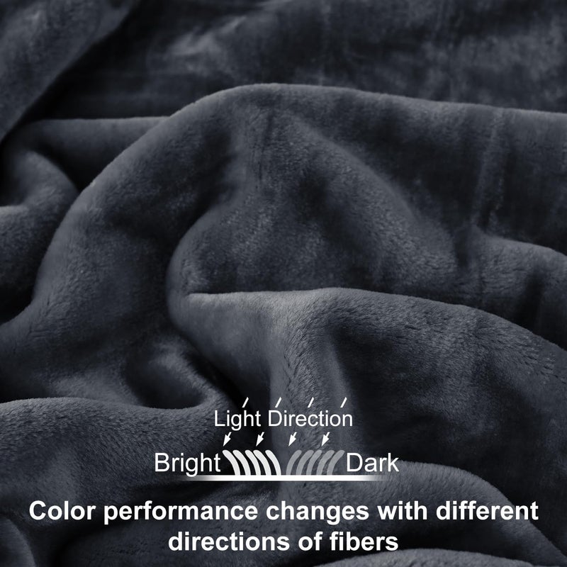 JYK Korean Faux Mink Fleece Queen Blanket, 3.5 LB, 1 Ply, Extra Soft, Lightweight, Breathable, Plush, Fuzzy Cozy, 79x91 Inches, Dark Grey - Image 3