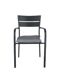 LIVING ACCENTS Fade Resistance Steel Mesh Patio Arm Chair with Cushion Black and Grey 90 x 55 x 54 cm  - Image 2
