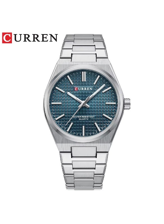 CURREN 8439 Mens Stainless Steel Quartz Watch Simple Dial Design Waterproof Sporty Style Wristwatch for Leisure Business Blue Silver - Image 1