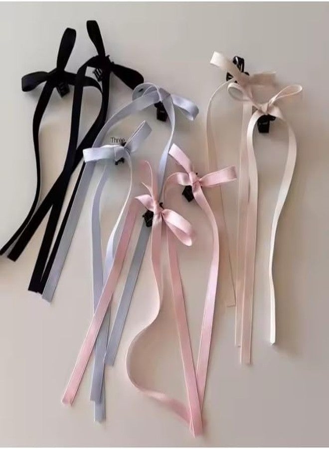 Cerun 6 Pcs luxury Bow Hair Clips with Long Tail, Tassel Ribbon Small Claw Clips Bow knot Satin Hair Barrette Hair Accessories for Women Girls Toddlers same color as shown - Image 1