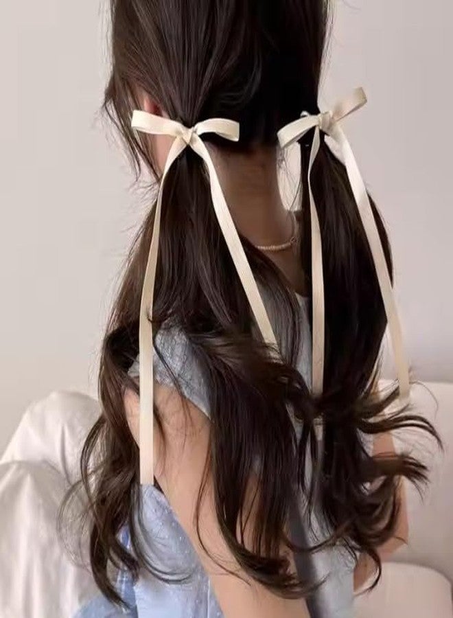 Cerun 6 Pcs luxury Bow Hair Clips with Long Tail, Tassel Ribbon Small Claw Clips Bow knot Satin Hair Barrette Hair Accessories for Women Girls Toddlers same color as shown - Image 2