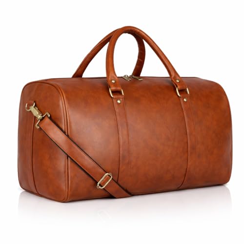 ZAINTO Unisex Duffel Bag for Travelling in Flight Latest Travel Faux Leather Duffle Bags for Men and Women (Tan) - Image 1