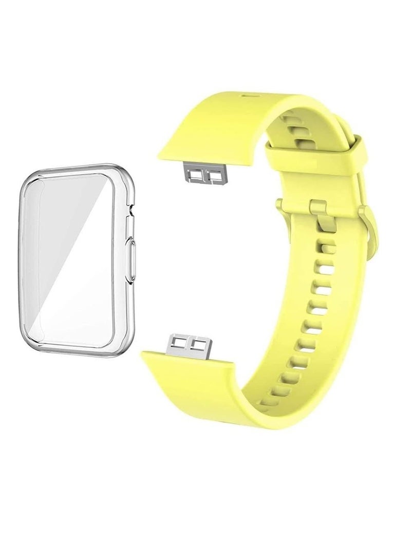 Huawei Fit Watch Band Strap Silicone Replacement Wristband With Cover Yellow - Image 1