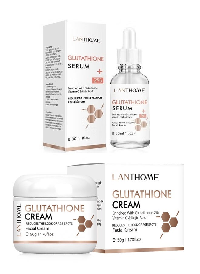 Lanthome Glutathione Cream 50ml + Glutathione Serum 30ml- VITAMIN C Kojic Acid Natural Skin Nourishing Resurfacing Fade Cream and Serum Brighting Dark Spots Acne Scars Intensively Hydrating Soothing Provide  - Image 5