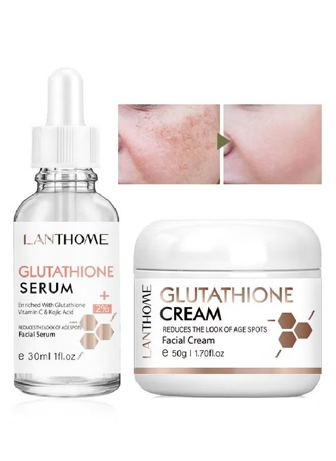 Lanthome Glutathione Cream 50ml + Glutathione Serum 30ml- VITAMIN C Kojic Acid Natural Skin Nourishing Resurfacing Fade Cream and Serum Brighting Dark Spots Acne Scars Intensively Hydrating Soothing Provide  - Image 1