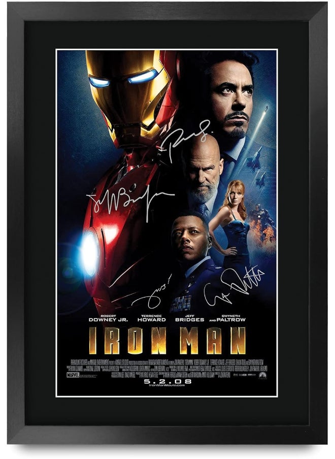 HWC Trading HWC Trading Iron Man Movie Poster Robert Downey Jr Terrence Howard Gwyneth Paltrow Jeff Bridges Signed 16 x 12 inch Framed Gift Printed Autograph Film Print Photo Picture Display - 16" x 12" Framed  - Image 1