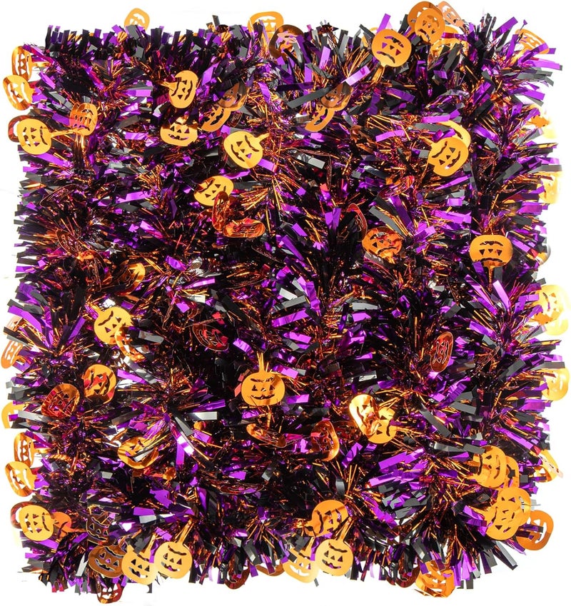 Jocomoni 33ft Halloween Tinsel Garland, Metallic Twisted Tinsel Garland Pumpkin Hanging Garland Decoration for Home Tree Fireplace Mantle Home Party Decor - Image 1