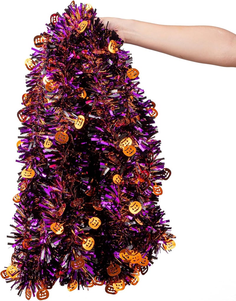 Jocomoni 33ft Halloween Tinsel Garland, Metallic Twisted Tinsel Garland Pumpkin Hanging Garland Decoration for Home Tree Fireplace Mantle Home Party Decor - Image 3