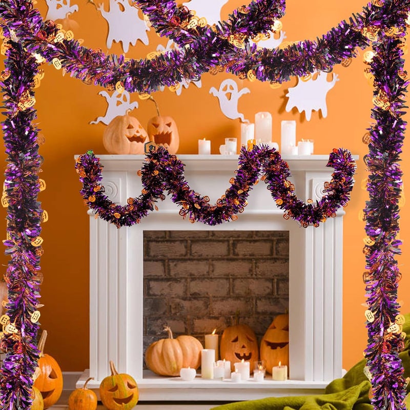 Jocomoni 33ft Halloween Tinsel Garland, Metallic Twisted Tinsel Garland Pumpkin Hanging Garland Decoration for Home Tree Fireplace Mantle Home Party Decor - Image 4