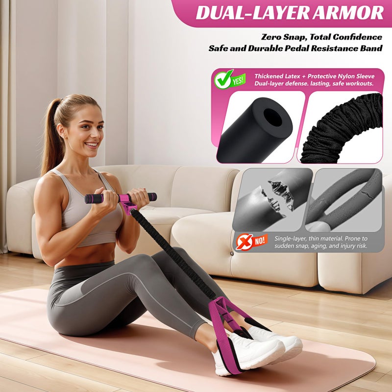 HOXWC Upgraded Multifunction Pedal Resistance Band with Handle, 50LBS Thickened Resistance Bands for Core/ABS, Arm, Waist, Abdomen, Leg Workout, Portable Sit Up Exercise Equipment for Women - Image 3