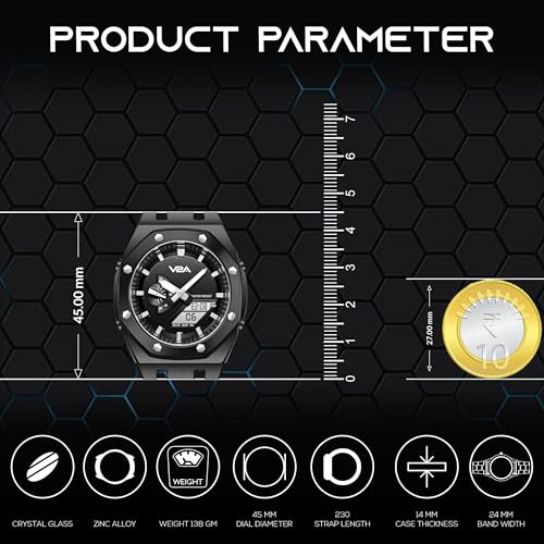 V2A Allure Octagonal Screw Case Analogue-Digital Watch for Men, Silicon Band, 30M Water Resistant, 5 Alarms, World Time, Countdown, Stopwatch Man Watch | Birthday Gift for Man (Blue-Black) - Image 4