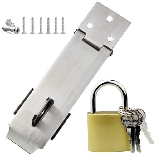 Arlai 4" Stainless Steel Latch Lock Padlock hasp Set, with Screws and Padlock, Your Own Fence Locks gate Lock, for shed Locks with Keys Lock hasp Set - Image 1