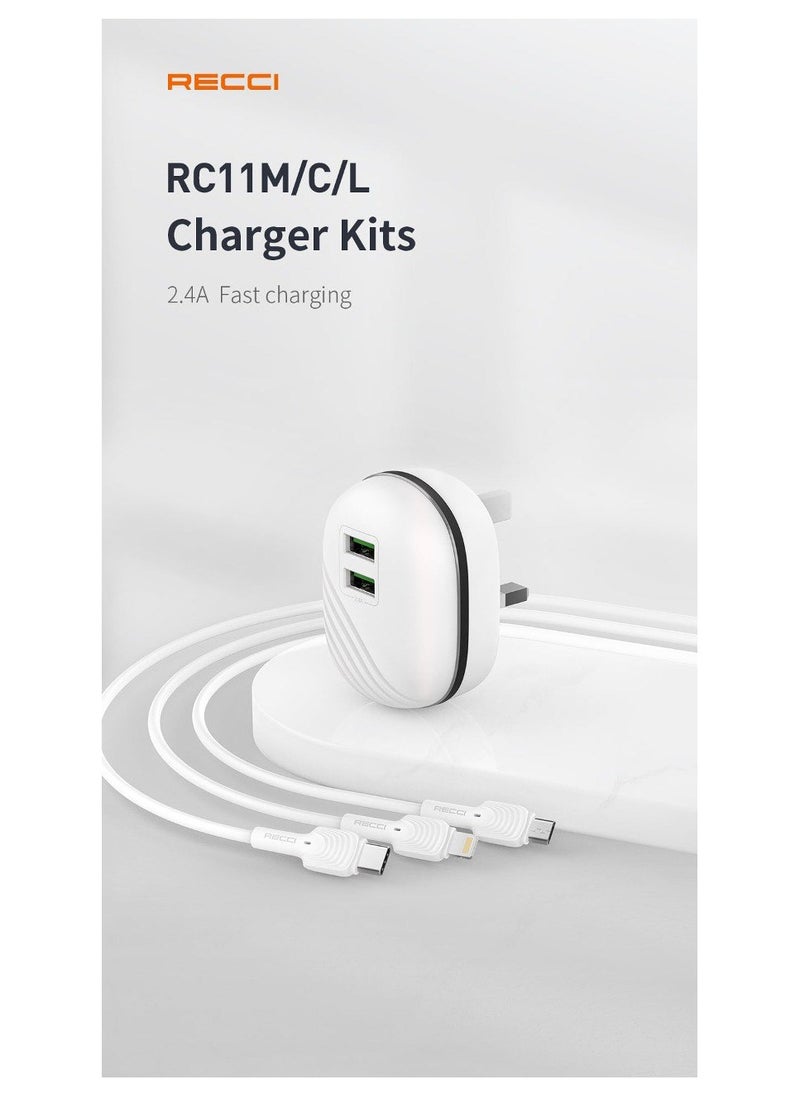 Recci RECCI 2 Port Travel Charger Kit 12W with Lightning USB Cable - White  - Image 2
